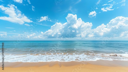 Beautiful Sandy Beach and Blue Sky Isolated on White and Transparent Background Photo