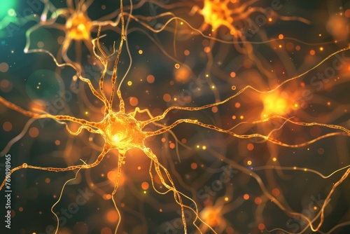 Abstract medical background. Neurons brain cells. Network of neurons in human brain. Microscope view of a cell #769898965