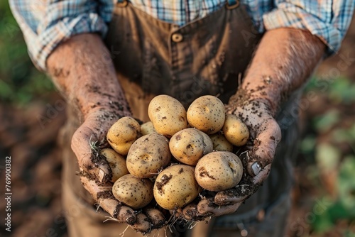Potato harvest in the hands of a farmer