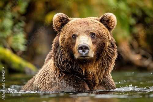 bear portrait banner with scenic North American wilderness © Igor