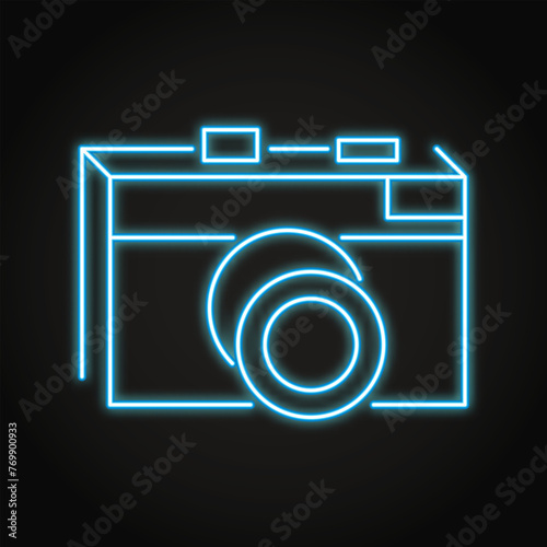 Retro photo camera neon icon