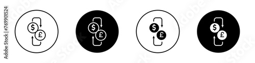 Money exchange icon set. euro to usd currency trade vector symbol. dollar foreign conversion rate sign. photo