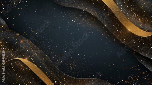 Elegant black and gold glitter banner, festive background for special occasions photo