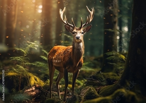 Beautiful deer in the forest  natural background 