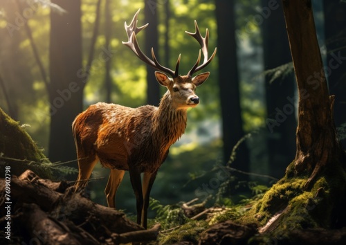 Beautiful deer in the forest, natural background 