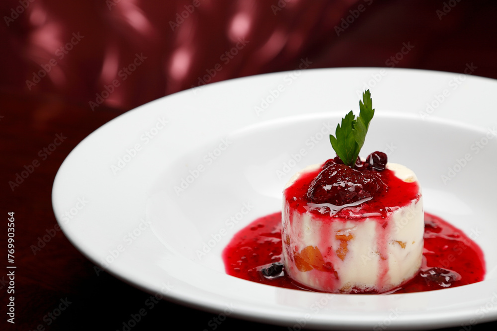 red fruit cheesecake on plate red fruit cheesecake on plate