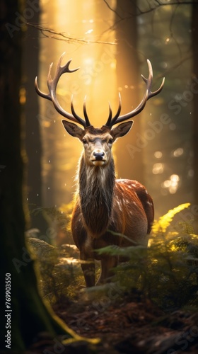 Beautiful deer in the forest  natural background 