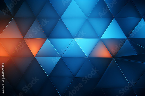 Transparent abstract background with triangle shape, futuristic light orange and blue color, 3D illustration.