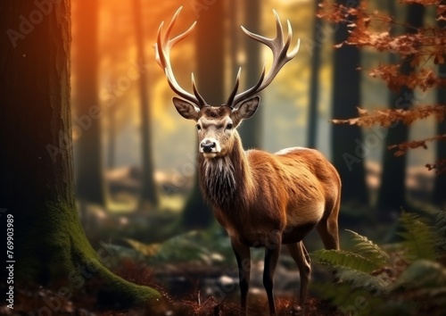 Beautiful deer in the forest  natural background 