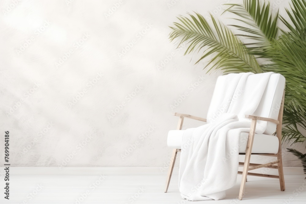 Spa concept - chair with soft white towel. Copy space