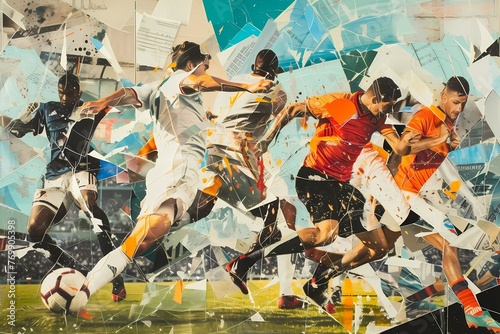 Collage paper of football players playing football. Colorful Papers.