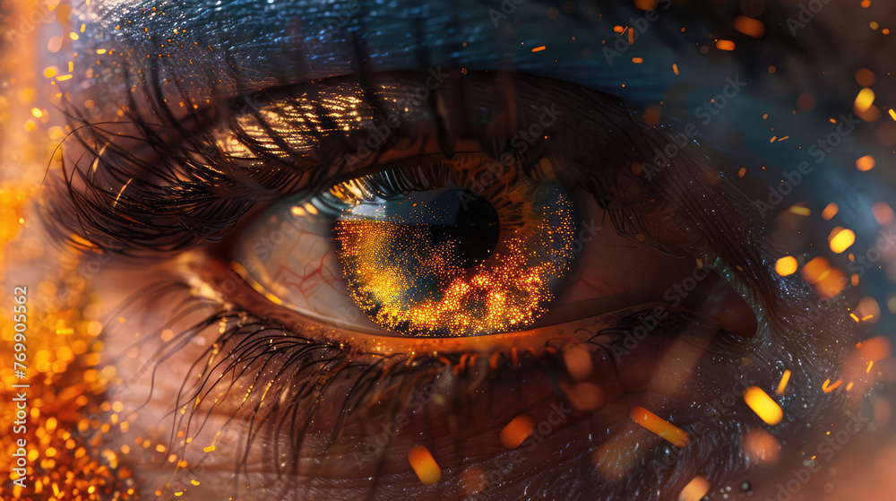 Close up, macro shot of a human eye, iris, pupil.	