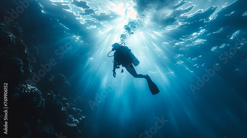 professional scuba diver driving, diver wear equipment. pc desktop wallpaper background, 4k, Diver, scuba diving, Generative Ai
