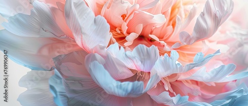 close-up of a pastel peony bloom emphasizing the layers of petals and soft color transitions
