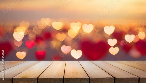 valentines background with table and bokeh love red background