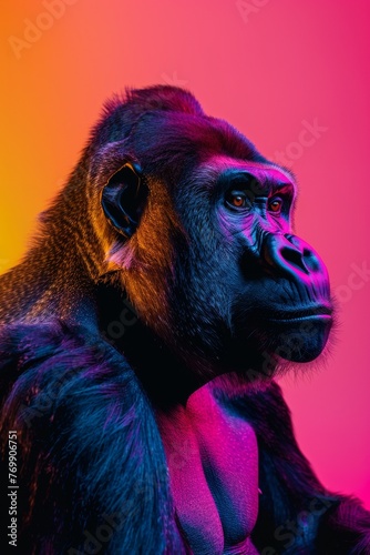 Portrait of a Gorilla, duo tone effect with gradient background 