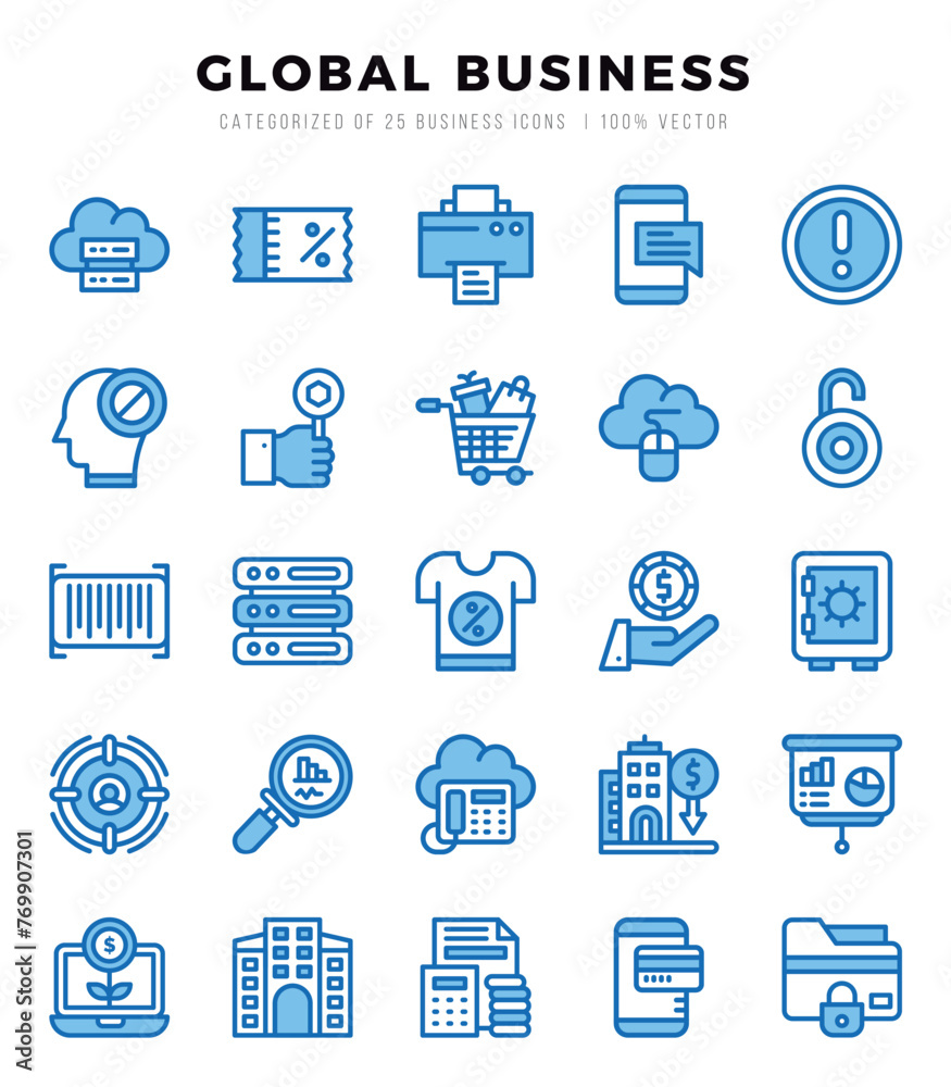 Collection of Global Business 25 Two Color Icons Pack. Collection of Global Business 25 Two Color Icons Pack.
