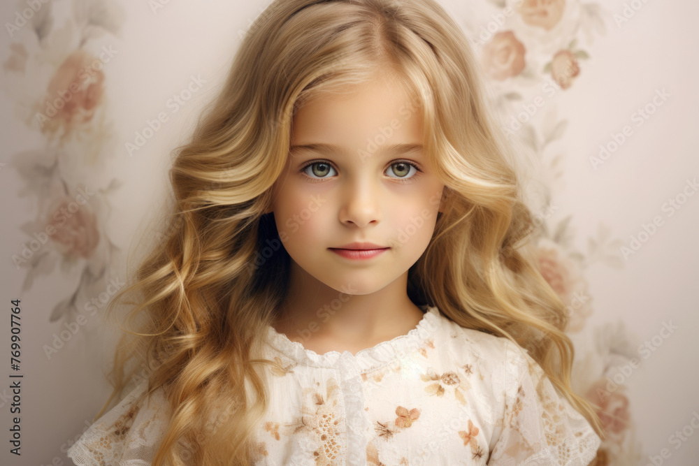 Portrait of a charming girl with white curly hair Portrait of a charming girl with white curly hair