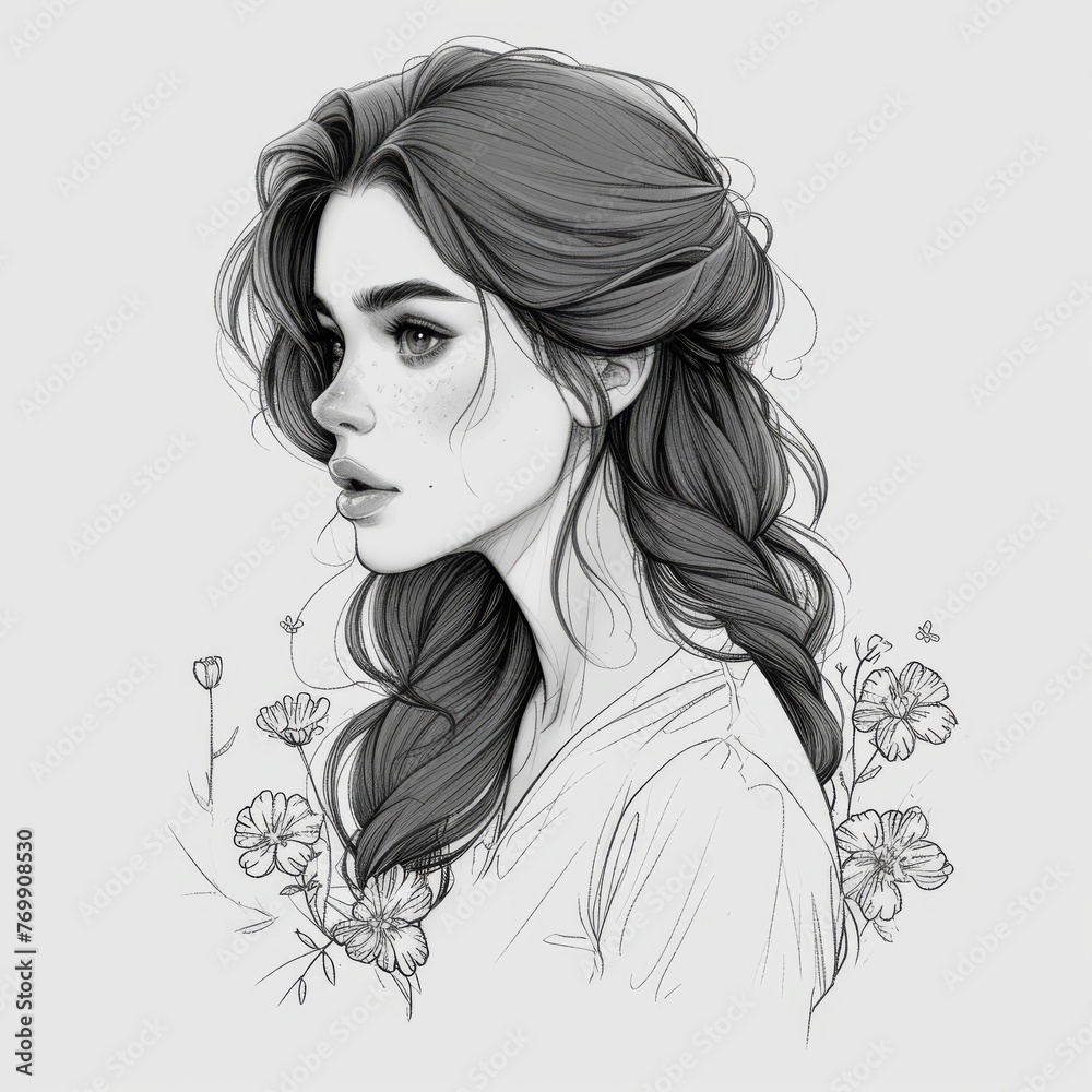 Monochrome Sketch of a Young Woman Monochrome Sketch of a Young Woman