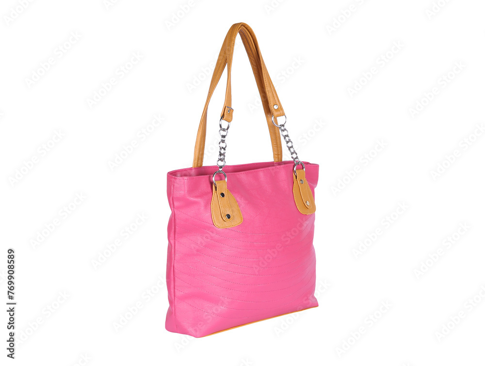 Chic and trendy ladies handbag, elegantly showcased against a pristine white backdrop for maximum allure. Chic and trendy ladies handbag, elegantly showcased against a pristine white backdrop for maximum allure.