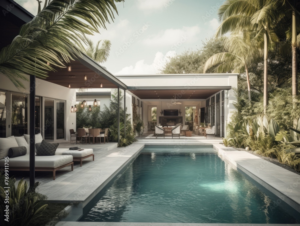 Fototapeta premium 3d rendering of modern house with pool
