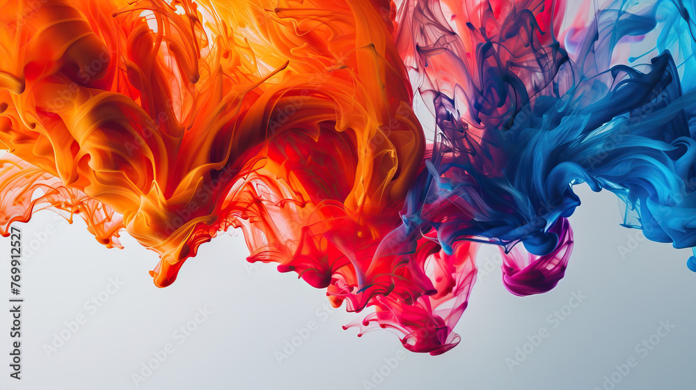 Vivid colors dance in an ethereal explosion, as ink diffuses in water creating a mesmerizing abstract spectacle.
