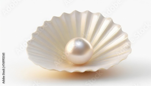 3d white shell with pearl isolated onwhite background