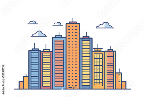 Vector illustration city skyline with various modern high-rise buildings. Skyscraper office buildings.