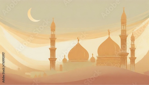 ramadan kareem vector background with mosques and minarets to the holiday mubarak photo