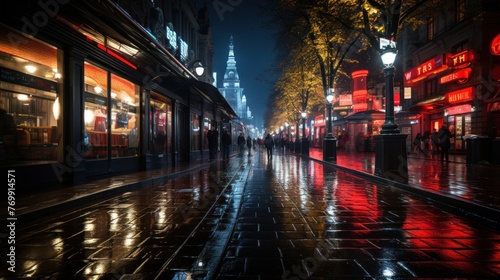 Rainy City Street at Night