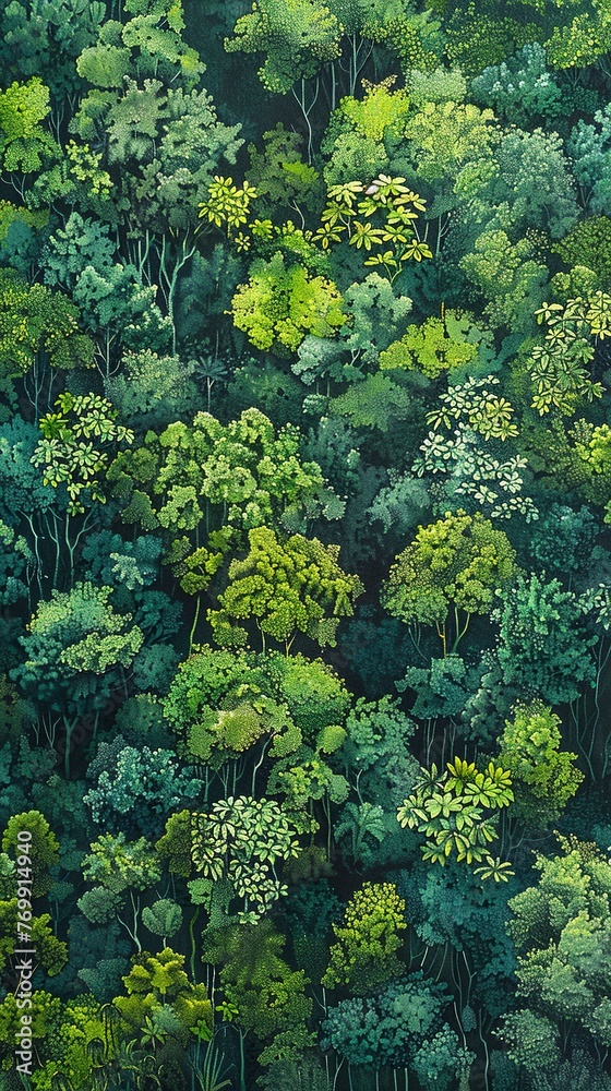 Rainforest canopy, bird's eye view, rich greens, midday light, ultra high definition Rainforest canopy, bird's eye view, rich greens, midday light, ultra high definition