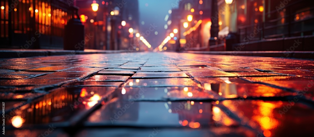 Glistening Cobblestone Street After Rain