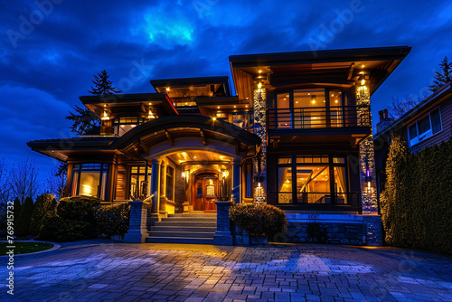 Luxury house at night in Vancouver,