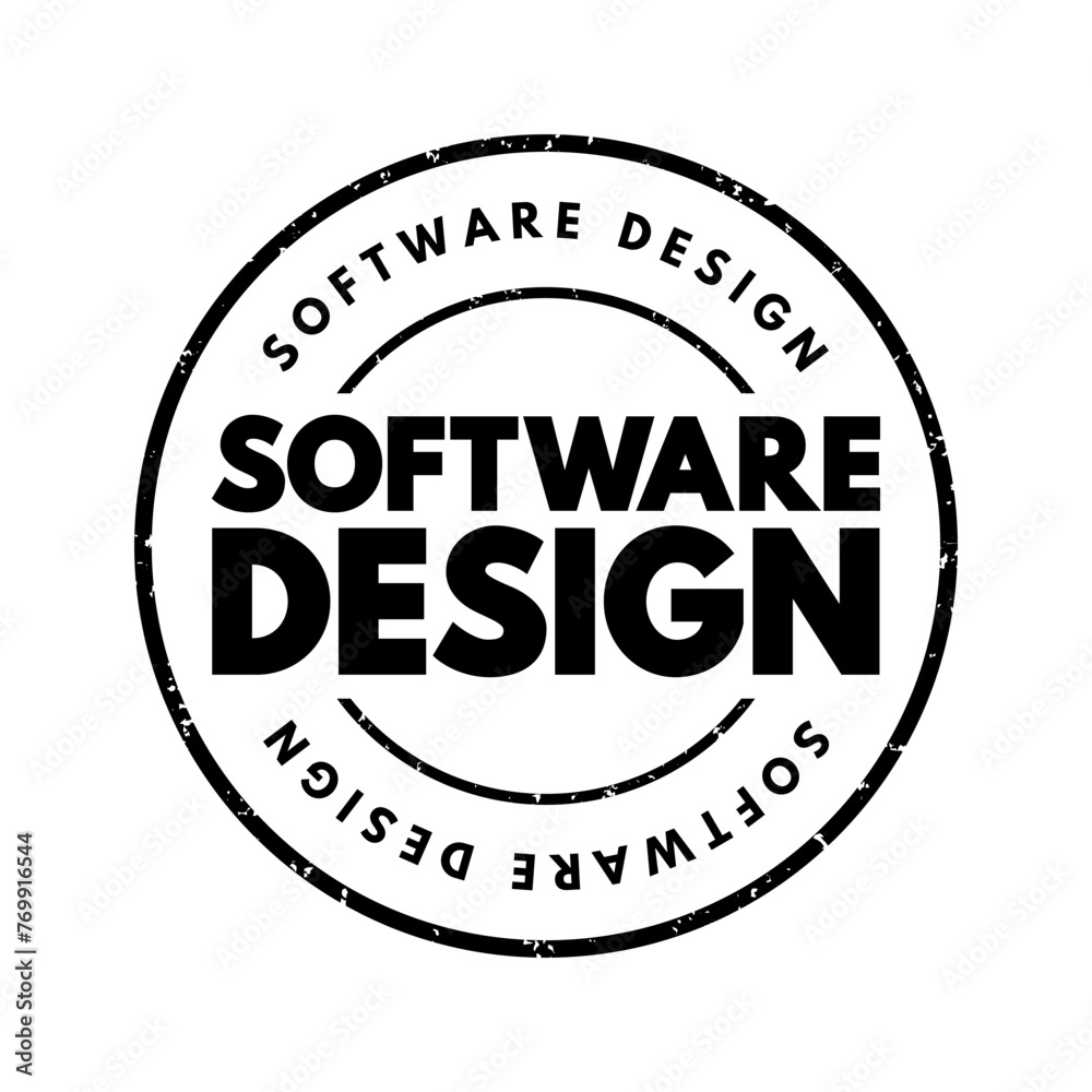 Software Design - process by which an agent creates a specification of a software artifact intended to accomplish goals, text concept stamp