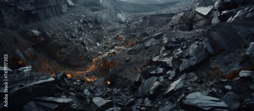 Aerial view of a coal mine in the middle of the mountains