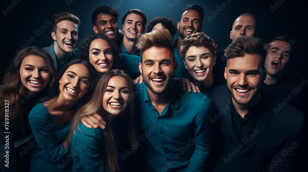 A group of multiracial young people, boys and girls, students of an educational institution smiling. A group of multiracial young people, boys and girls, students of an educational institution smiling.