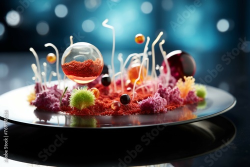 A gastronomic masterpiece showcasing molecular gastronomy creations.