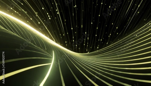 3d render abstract wallpaper green neon lines over black background streaming energy particles moving and leaving glowing tracks
