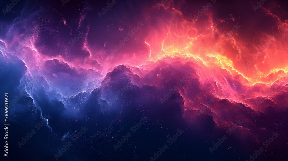 Dark deep bright blue purple red orange coral abstract background. Geometric shape. Angle line strip 3D. Color gradient. Neon electric metallic fire glow light. Grain noise rough. Wide banner.Panorama - obrazy, fototapety, plakaty 