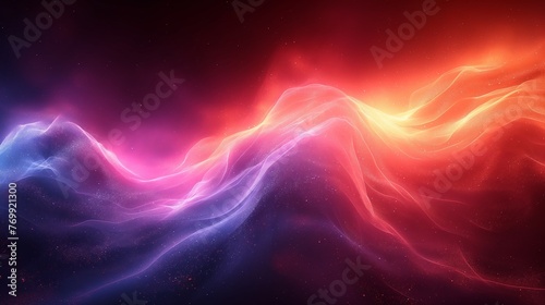 Dark deep bright blue purple red orange coral abstract background. Geometric shape. Angle line strip 3D. Color gradient. Neon electric metallic fire glow light. Grain noise rough. Wide banner.Panorama