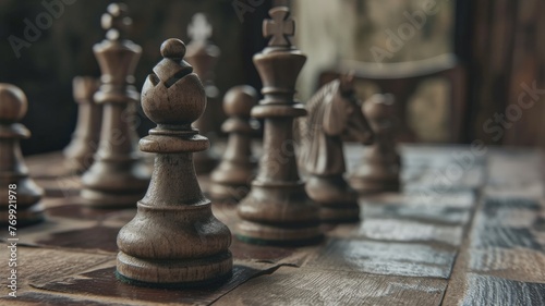 Step into the realm of kings and queens with an image showcasing wooden chess pieces on a board