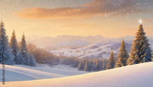 christmas background with a snowy landscape © William