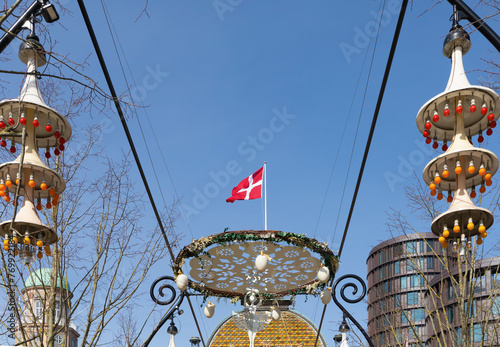 The main entrance to the Tivoli amusement park decorated for Easter. Copenhagen, Denmark - March 28, 2024 photo