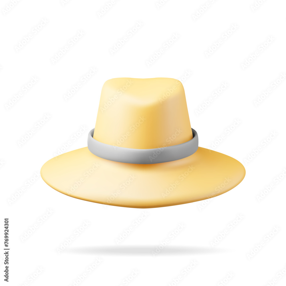 3d Unisex Straw Hat Isolated on White. Render Straw Sunhat with Ribbon. Yellow Summer Bonnet. Concept of Summer Vacation or Holiday, Time to Travel. Beach Relaxation. Realistic Vector Illustration 3d Unisex Straw Hat Isolated on White. Render Straw Sunhat with Ribbon. Yellow Summer Bonnet. Concept of Summer Vacation or Holiday, Time to Travel. Beach Relaxation. Realistic Vector Illustration