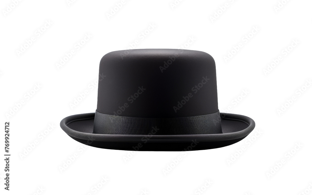 A black top hat elegantly sits on a stark white background A black top hat elegantly sits on a stark white background