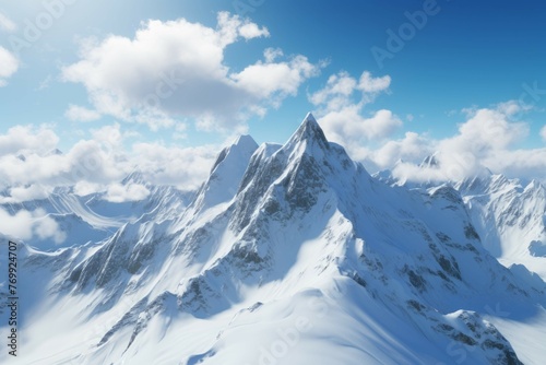 Snow-covered mountain peak with blue sky and clouds. © Michael Böhm