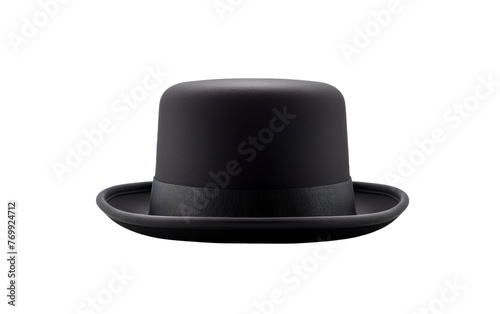 A black top hat elegantly sits on a stark white background