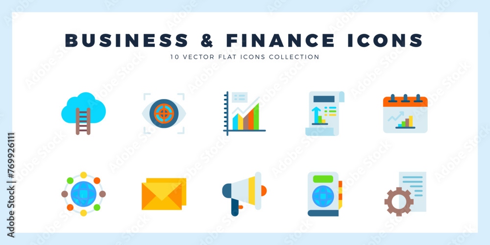 10 Business and Finance Flat icons pack. vector illustration. 10 Business and Finance Flat icons pack. vector illustration.