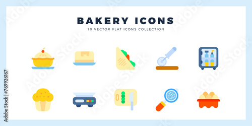 10 Bakery Flat icons pack. vector illustration.