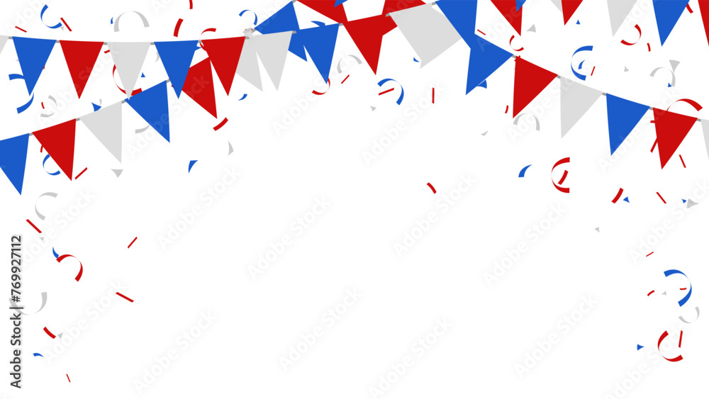 Banner with garland of flags and confetti for holiday, party, birthday, festival vector illustration